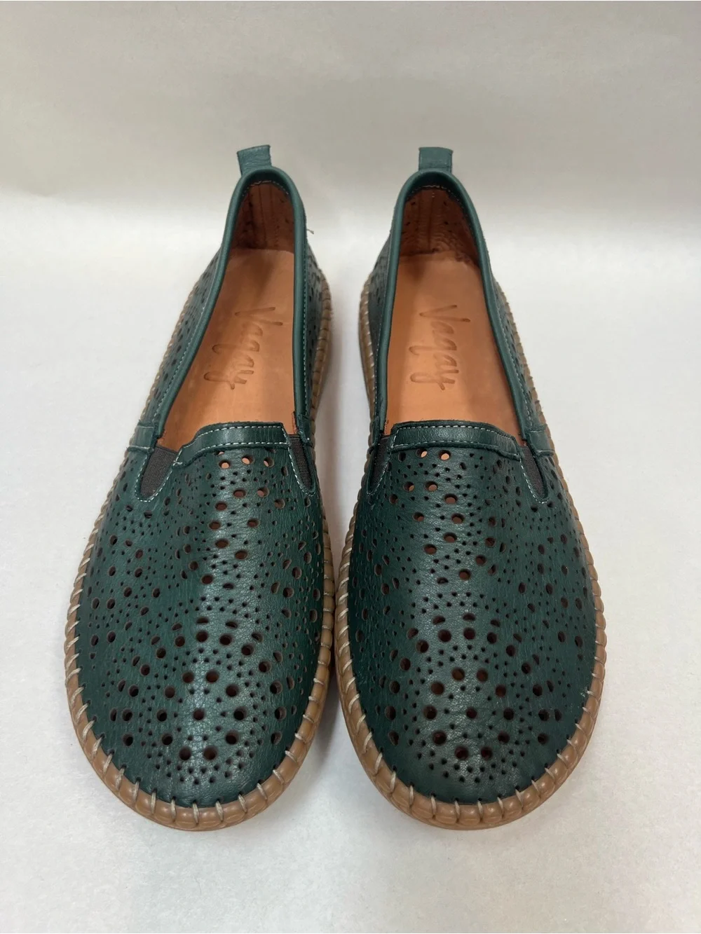 Vaqay Patras Green Leather Loafers Laser Cut Comfort Shoes Womens 42 US 11/12